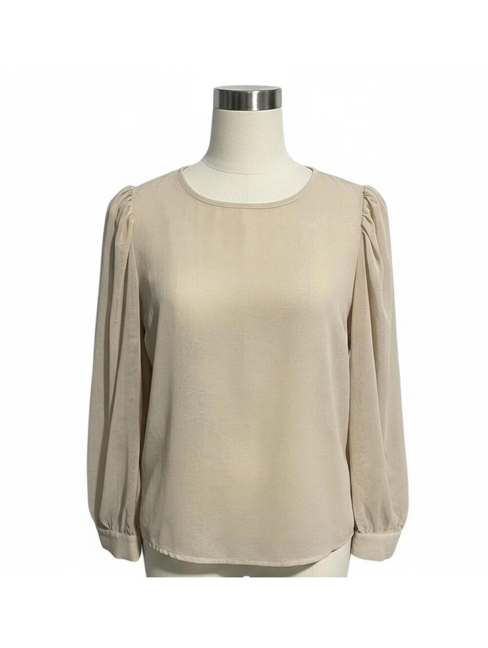 Dazy Women’s Sheer Beige Blouse with Balloon Sleeves, Size XL - Picture 2 of 5
